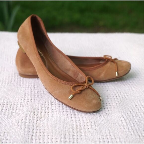 Cosmo Paris Camel Tan Suede Leather Ballet Flats - Picture 1 of 10